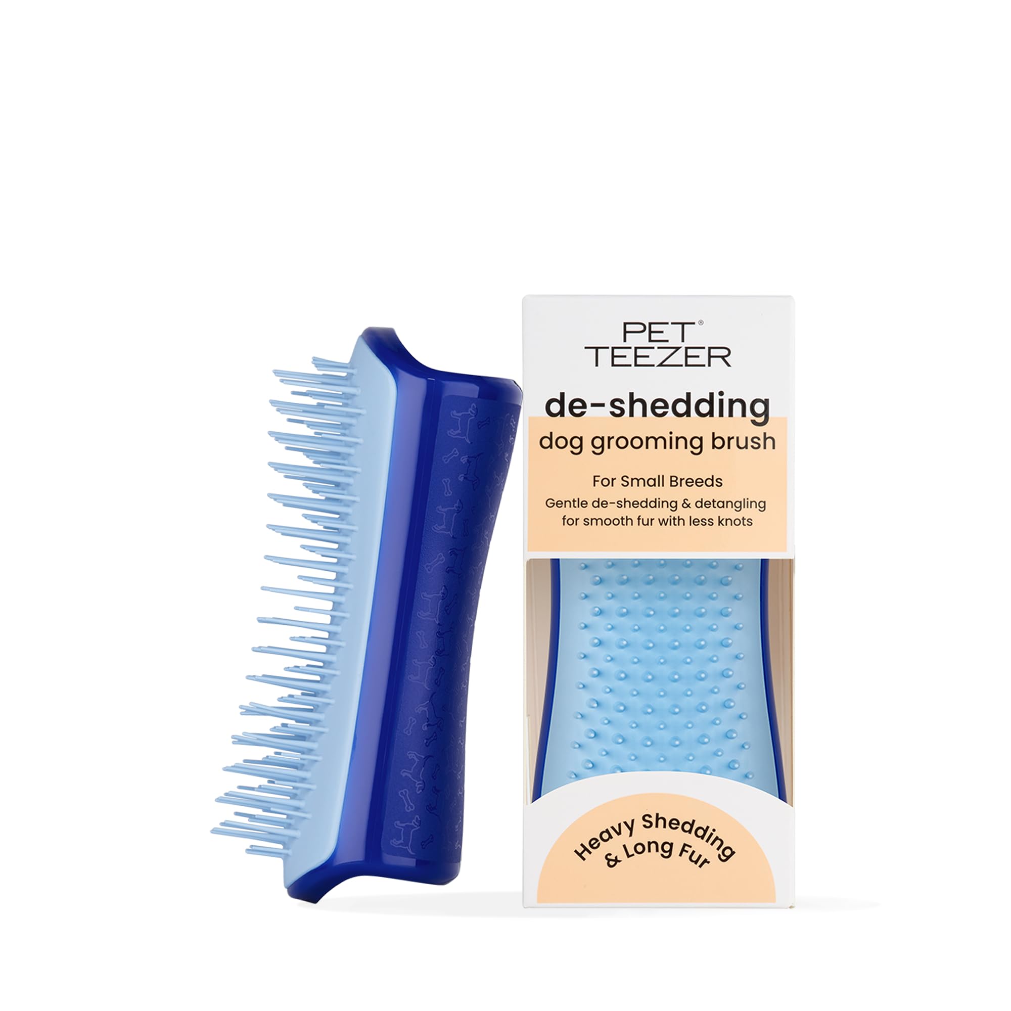 Tangle Teezer | Pet Teezer | Small De-Shedding And Dog Grooming Brush | Dry Brush Or Dog Bath Brush | Navy & Sky Blue