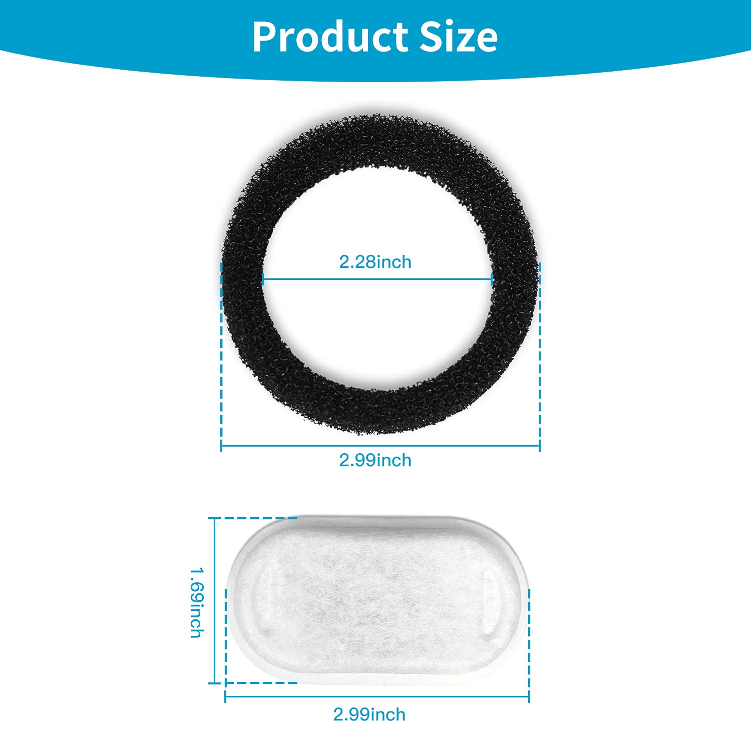 Cat Water Fountain Filters For 108/3.2L& 67Oz/2L Stainless Steel Cat Fountain-Pet Water Dispenser, Replacement Filters For Pet Drinking Fountain(8 Filters&8 Sponges)