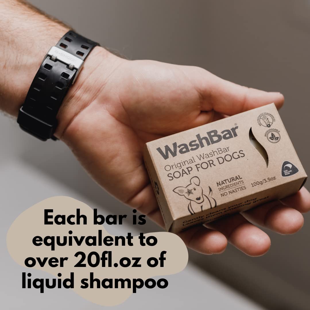 Washbar Natural Dog Soap Bar - Natural Dog Shampoo Bar And Dog Shampoo For Smelly Dogs With Sensitive Skin, Easier To Use Than Liquid Pet Shampoo With No Plastic Bottle Waste, 2-Pack