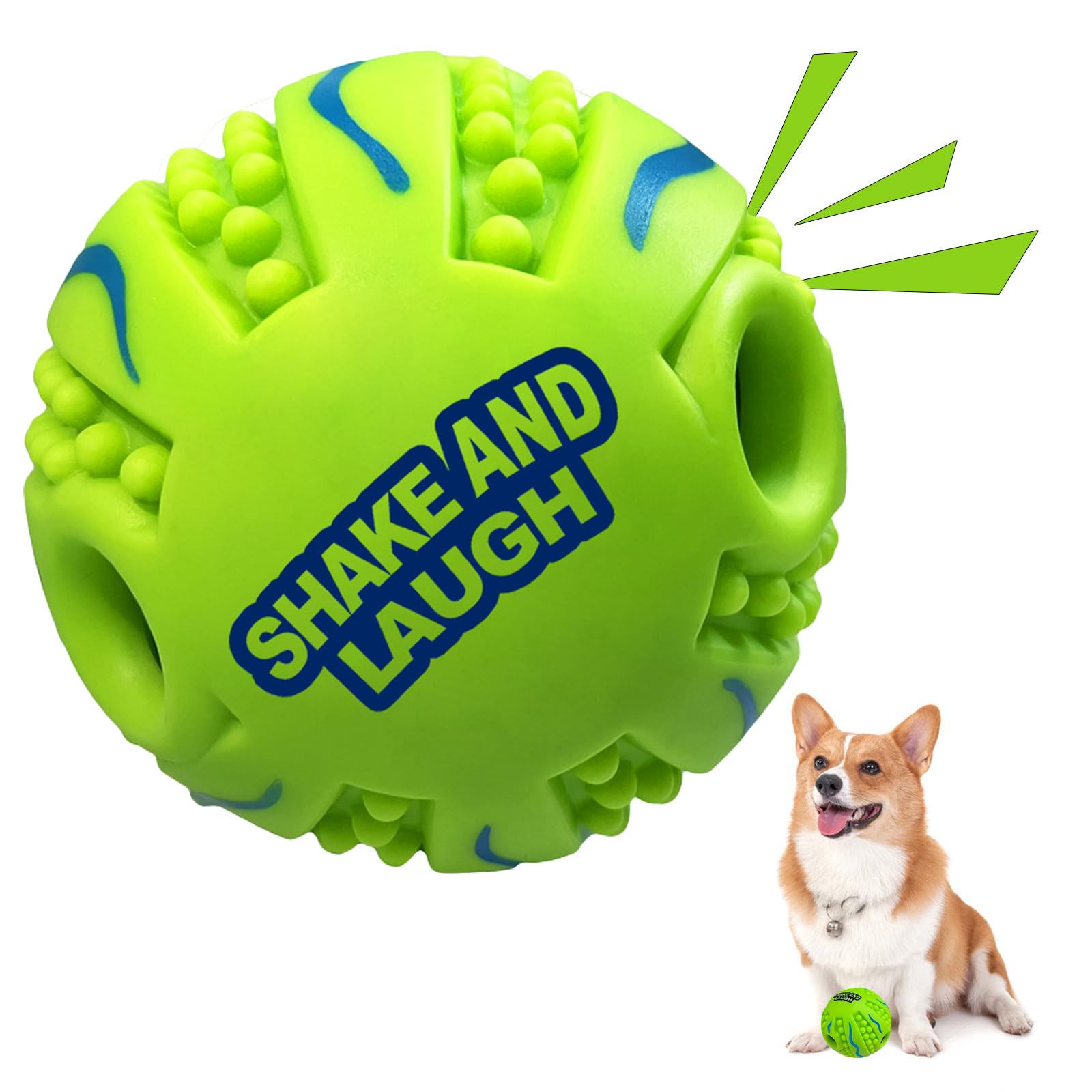 Shake And Laugh Spiky Interactive Dog Toys Ball, Shaking With Gibbering Sound, For Training, Teeth Cleaning & Herding, Wave, Xs,