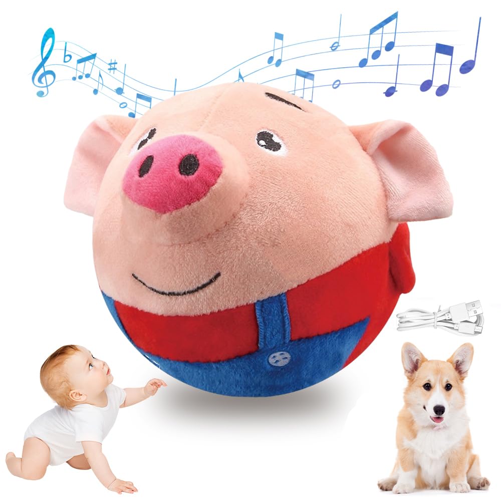 Anysent Active Moving Pet Plush Toys, Squeaky Rabbit, Cartoon Animal Ball, Electronic Hamster Toy, Rechargeable Pet Pigs Bouncin