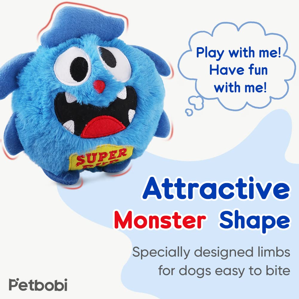 Petbobi Interactive Monster Plush Dog Toy, Blue, Motorized, Squeaky Bouncer, Model 02I3017, Ideal for Puppy Exercise