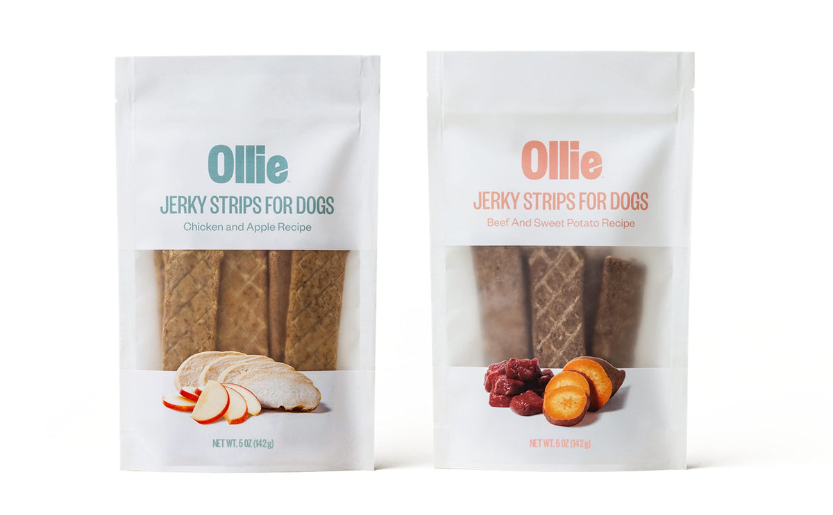 Ollie Jerky Treats Variety Pack - Chicken And Apple Recipe And Beef And Sweet Potato Recipe - Dog Jerky Treats All Natural - Healthy Dog Treats - Real Meat Dog Treats 10 Oz.