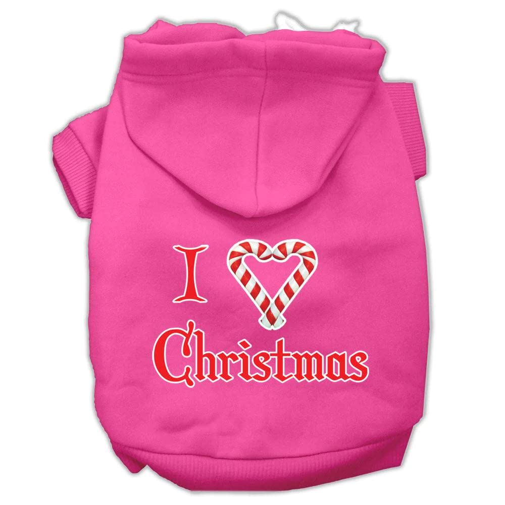 Mirage Pet Products I Heart Christmas Screen Print Pet Hoodies, Small, Bright Pink