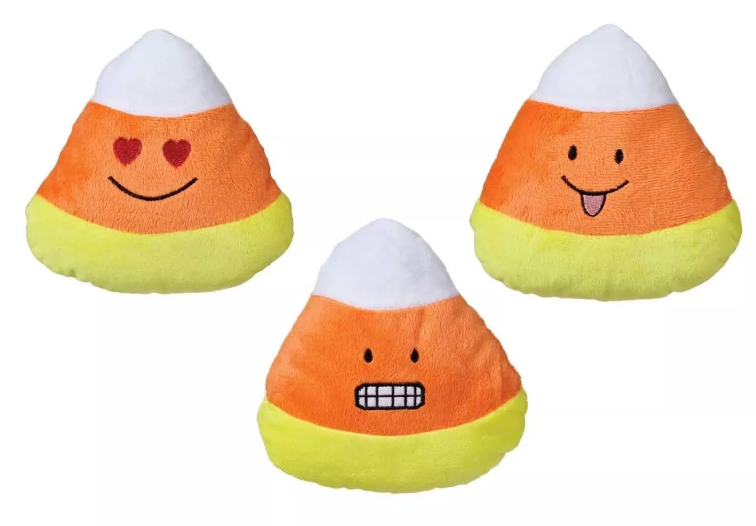 Soft Dog Toys Candy Corn Plush Squeaker Funny Face Emoji 6' Choose Smile Grin Hearts Or Set (Full Set - All 3 Characters)