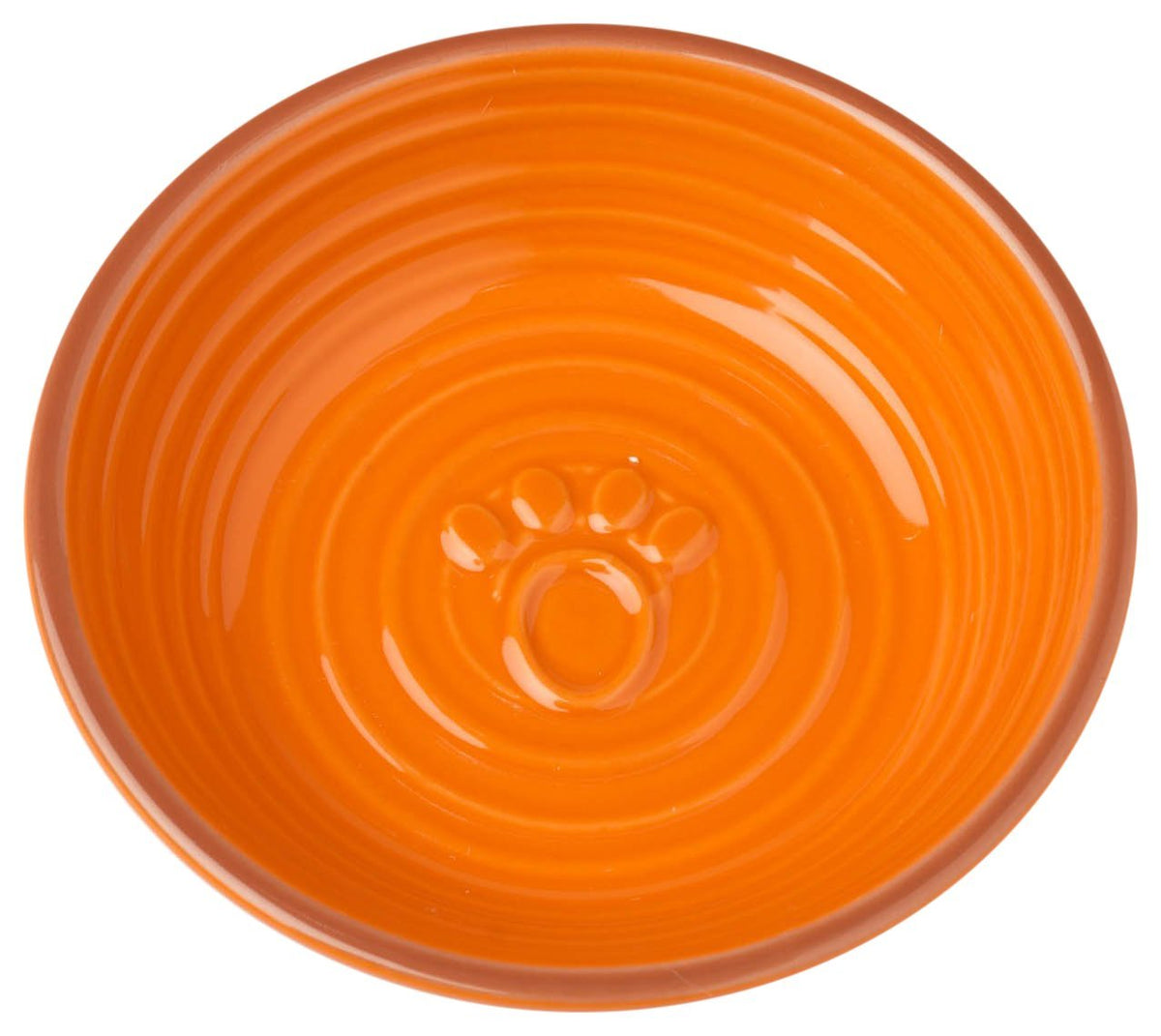 Petrageous 13043 Key West Embossed Paw Stoneware Saucer 5-Inch Diameter And 1.25-Inch Tall Saucer With 6-Ounce Capacity And Dishwasher And Microwave-Safe For Small Dogs And Cats, Orange