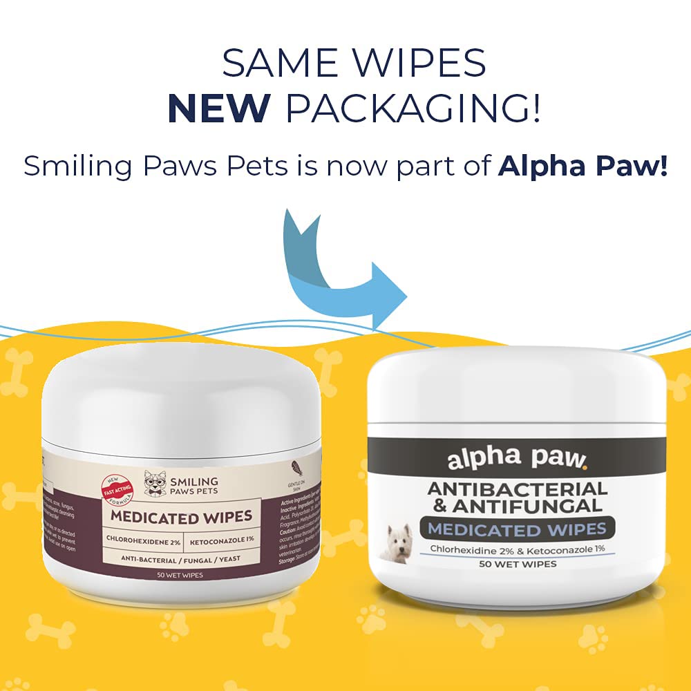 Smiling Paws Pets - Antibacterial & Antifungal Wipes For Dogs & Cats (With Chlorhexidine & Ketoconazole)