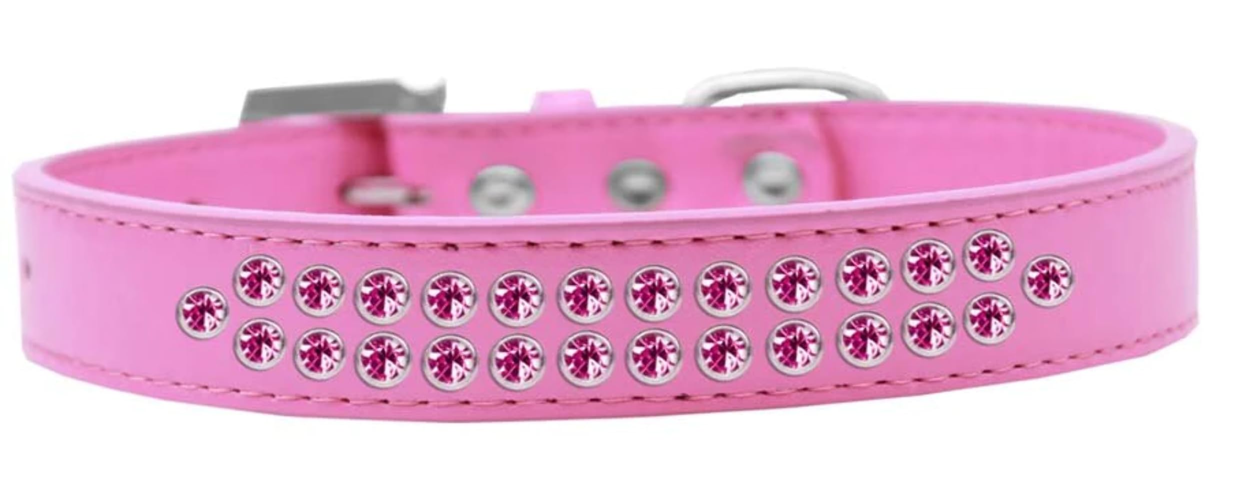Dog, Puppy & Pet Fashion Collar, Two Row Bright Pink Crystal Rimsets Light Pink 12
