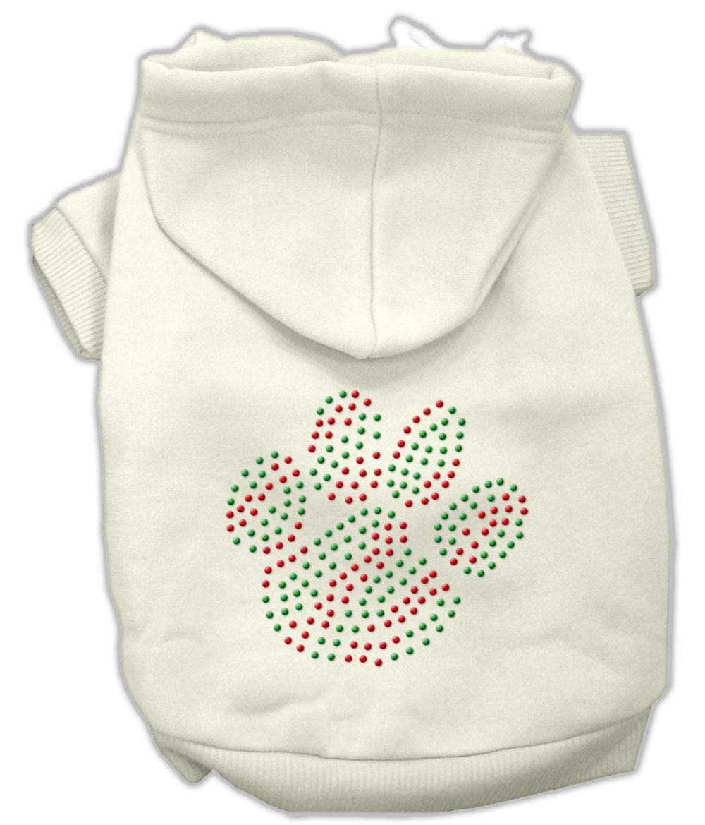 Christmas Pet, Dog & Cat Hoodie Rhinestone, &quot;Holiday Paw&quot; Cream LG (10-14 lbs.)