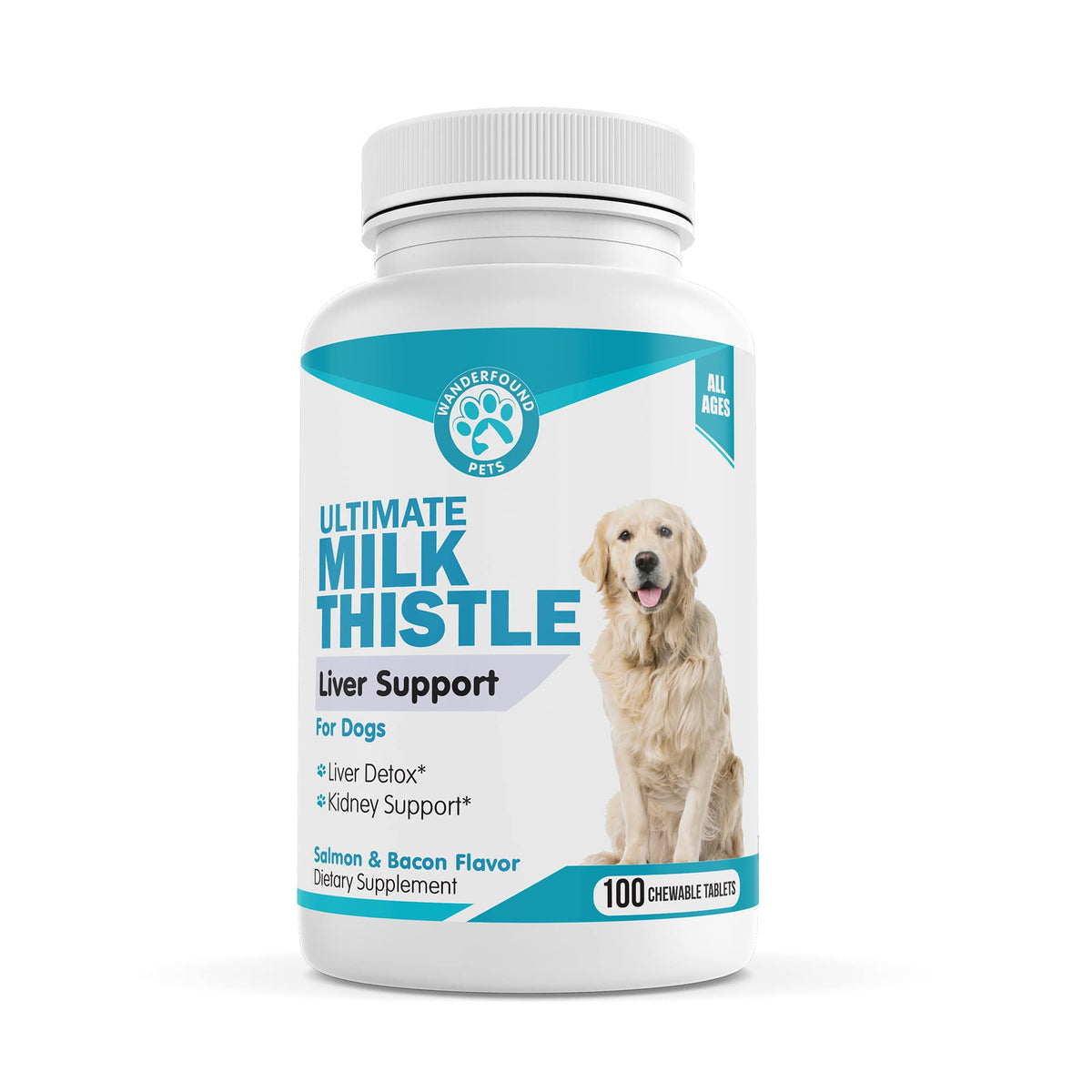 Wanderfound Pets Milk Thistle For Dogs - Tasty Salmon & Bacon Flavored Natural Liver Support For Pets - Kidney Cleanse Detox & Repair Formula Manufactured In The Usa - 100 Chewable Tablets