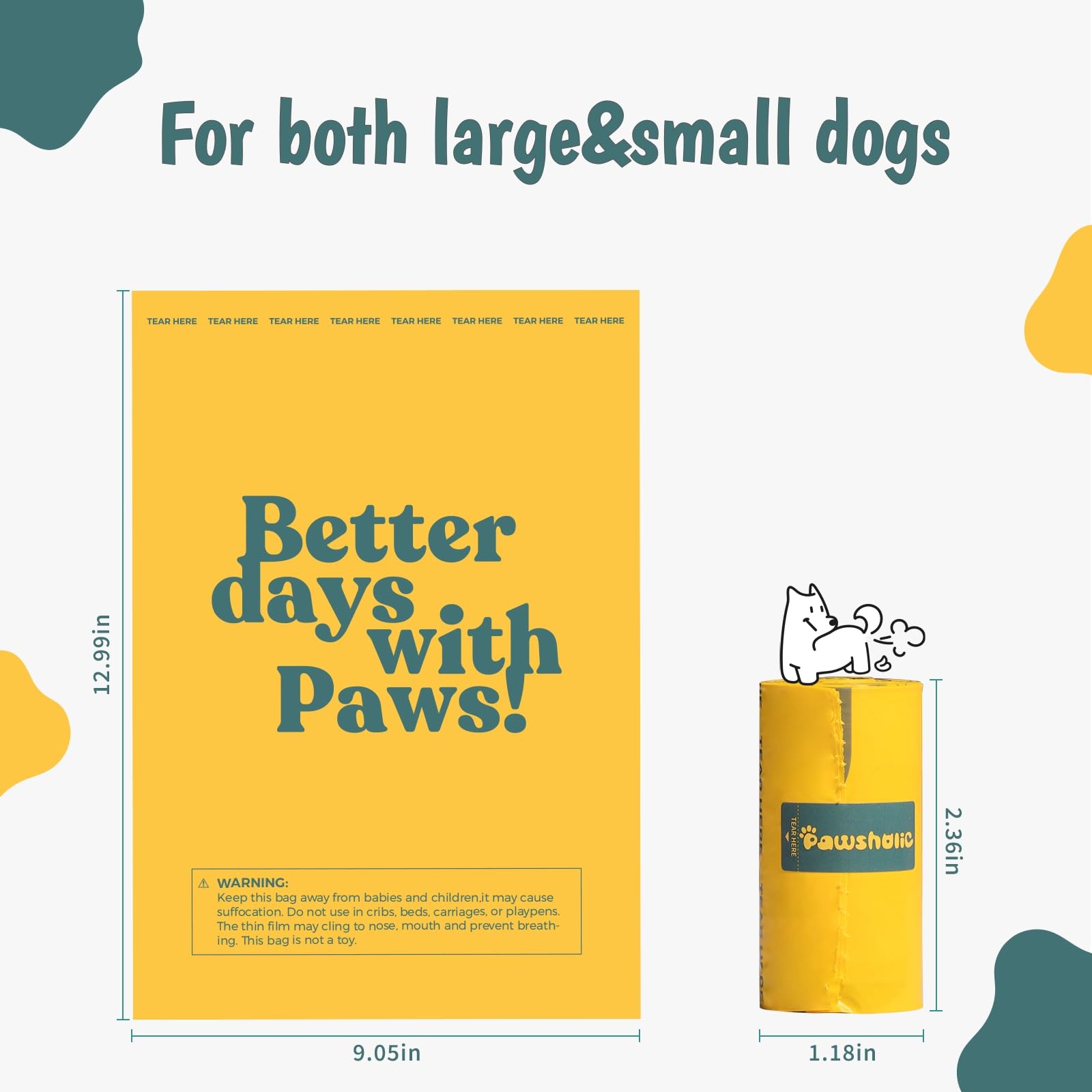 Dog Poop Bags Rolls Cornstarch Based Thickened&Leak Proof Dog Waste Bags -120 Count 8 Rolls - Doggie Poop Bag For Puppy And Big