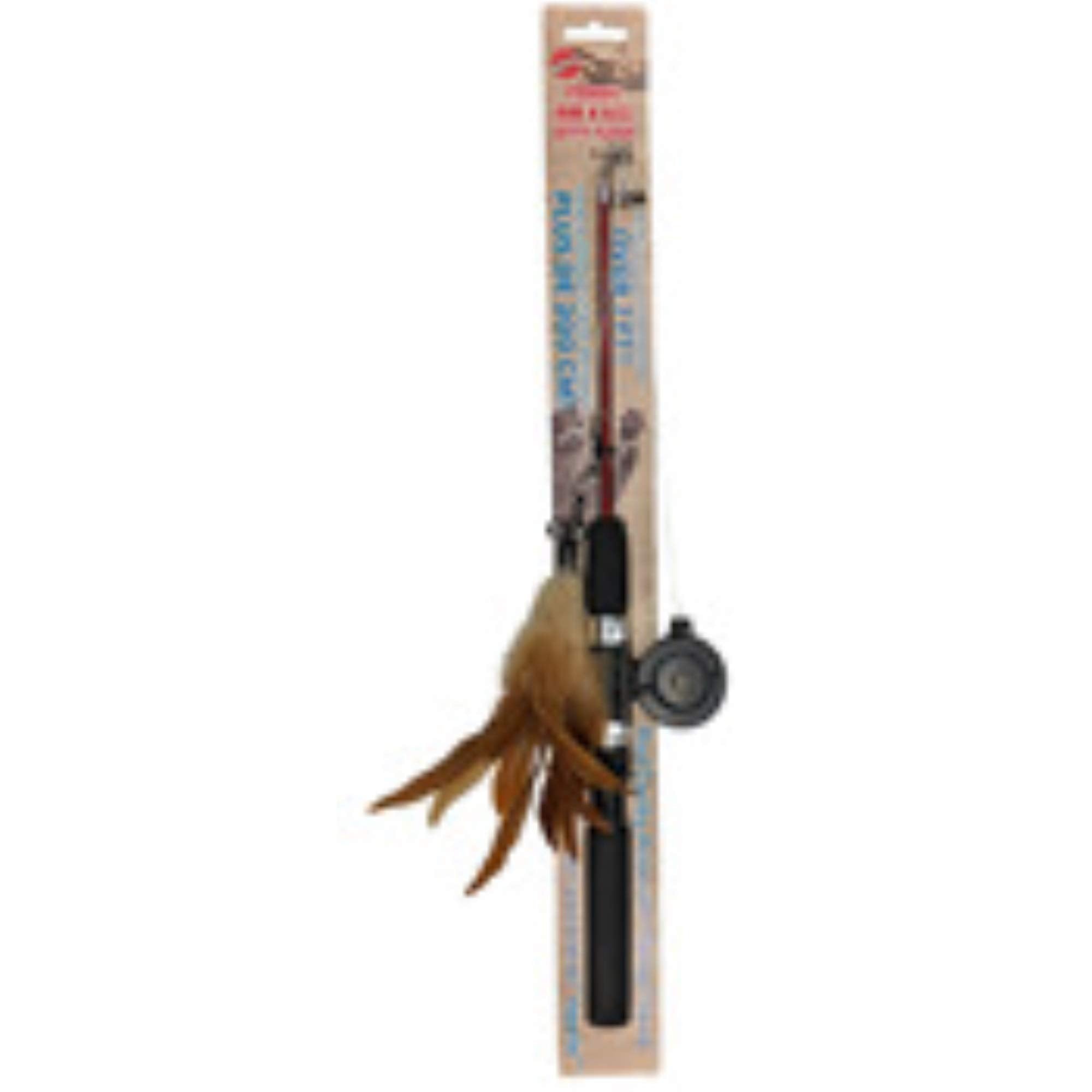 Spot Fishing Rod 'N Reel Kitty Teaser - Cat Toy Fishing Pole Casts A Line Over 7 Feet With Working Reel Locks In Line When You Make Your Catch, Feather End Teases And Entices Cats To Pounce And Chase