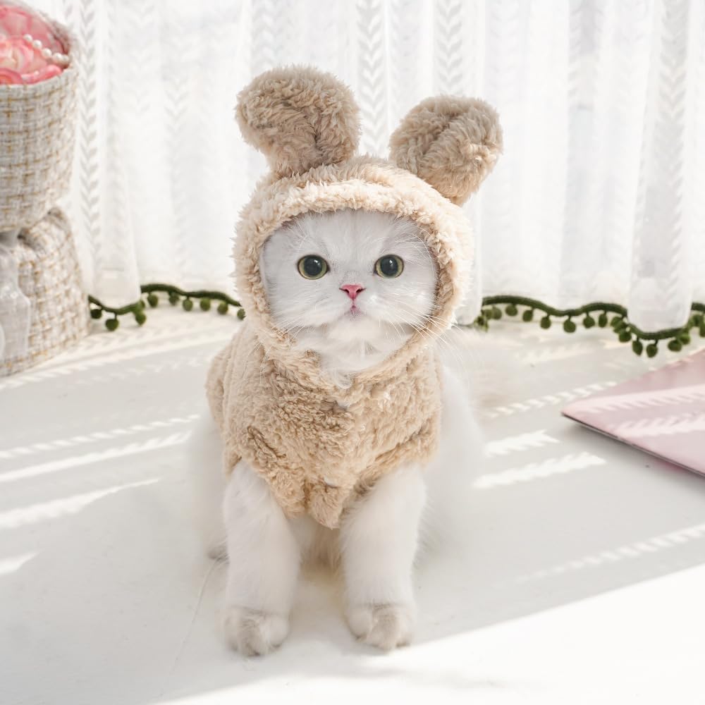 Cat Bunny Ears Costume Cute Dog Kitten Hoodies Sweater Rabbit Ears Puppy Pet Apparel (Xxx-Large,Beige)