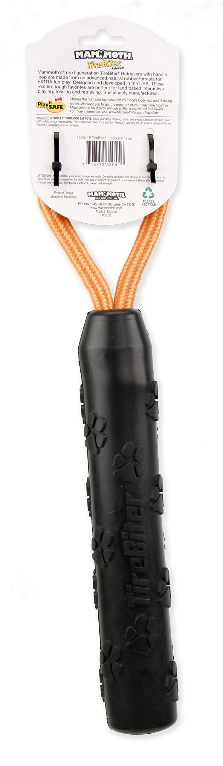 Mammoth Tirebiterii Retriever With Loop Rope Handle - Natural Rubber Dog Toys - Dog Toys For Extra Long Interactive Fetch And Pl