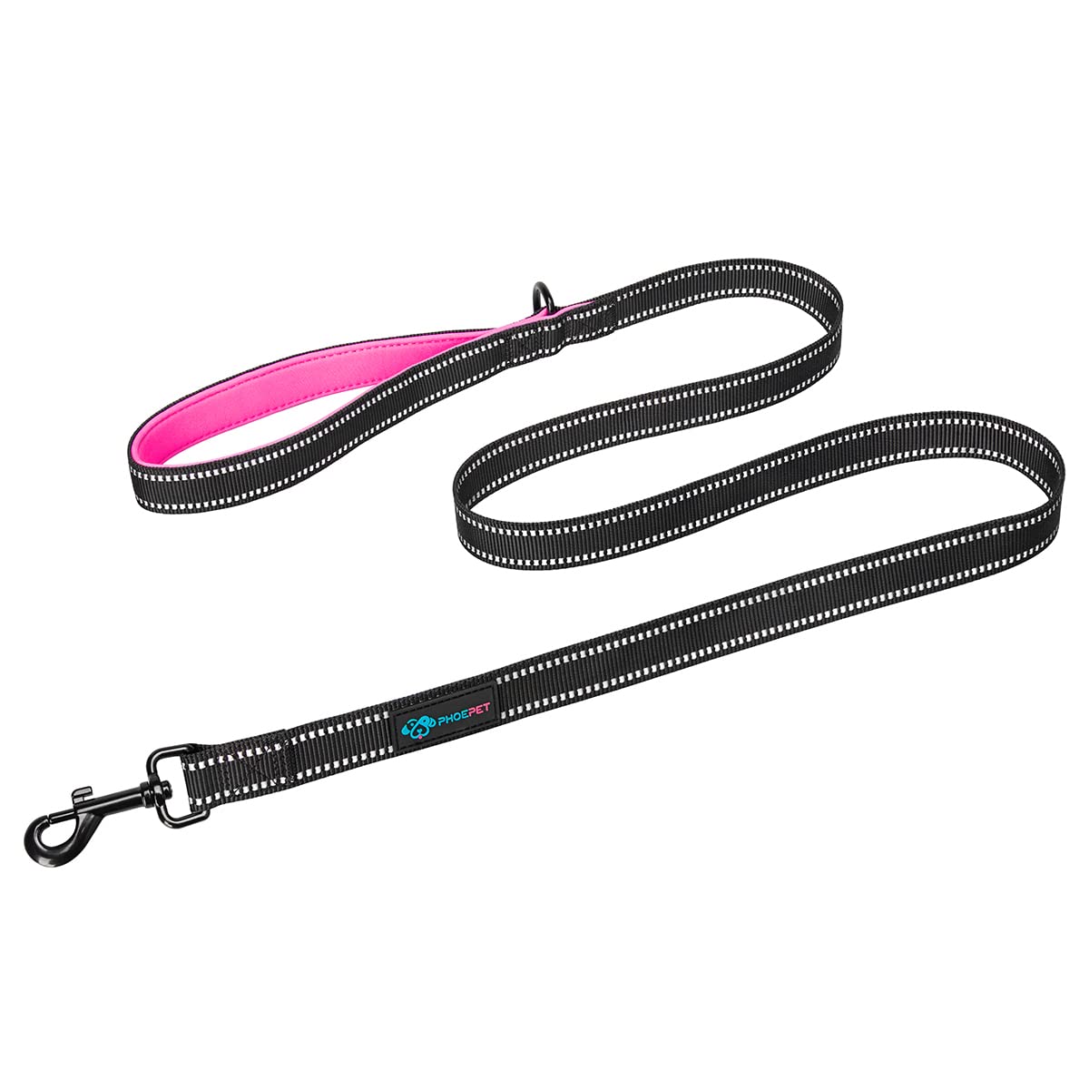 PHOEPET 5 Feet Heavy Duty Dog Leash - Reflective - Soft Padded Handle Traffic Grip for Extra Control (L,Pink)