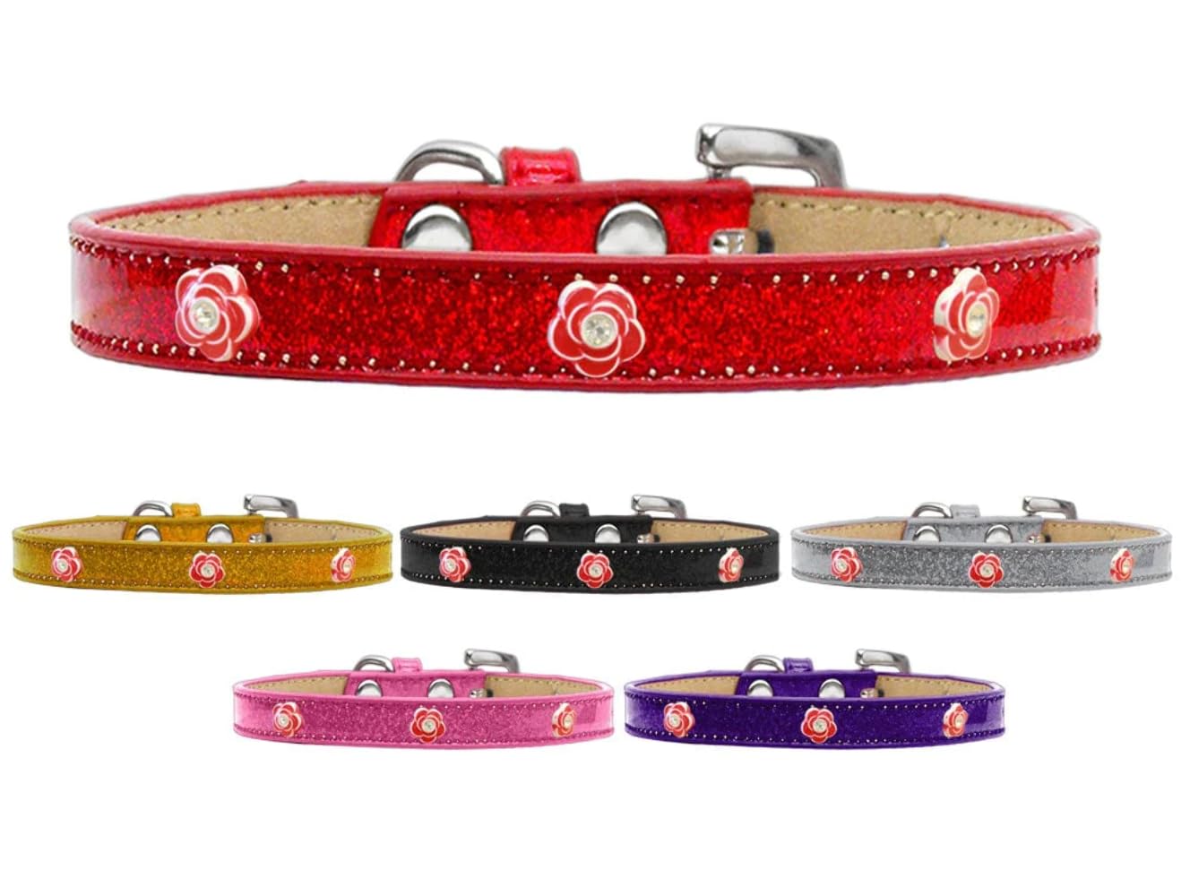 Dog, Puppy & Pet Widget Ice Cream Collar, Red Roses Black 14