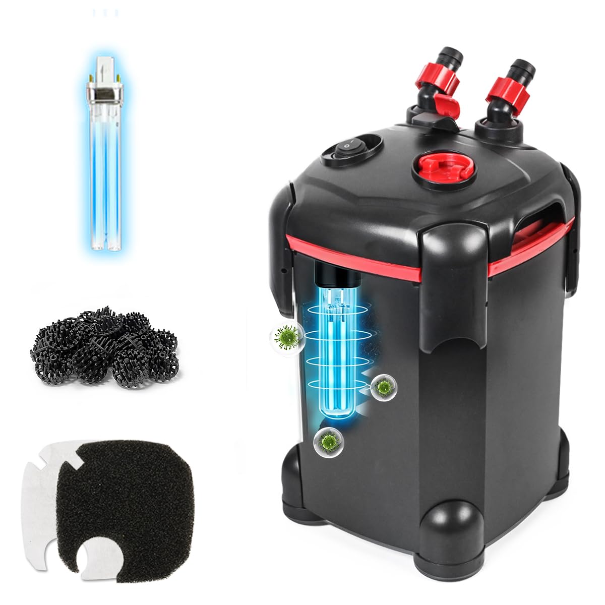 PONDFORSE 225GPH Canister Filter, External Aquarium Filter Ultra-Quiet Water Circulation Cleaning Machine with Media for Fish Ta