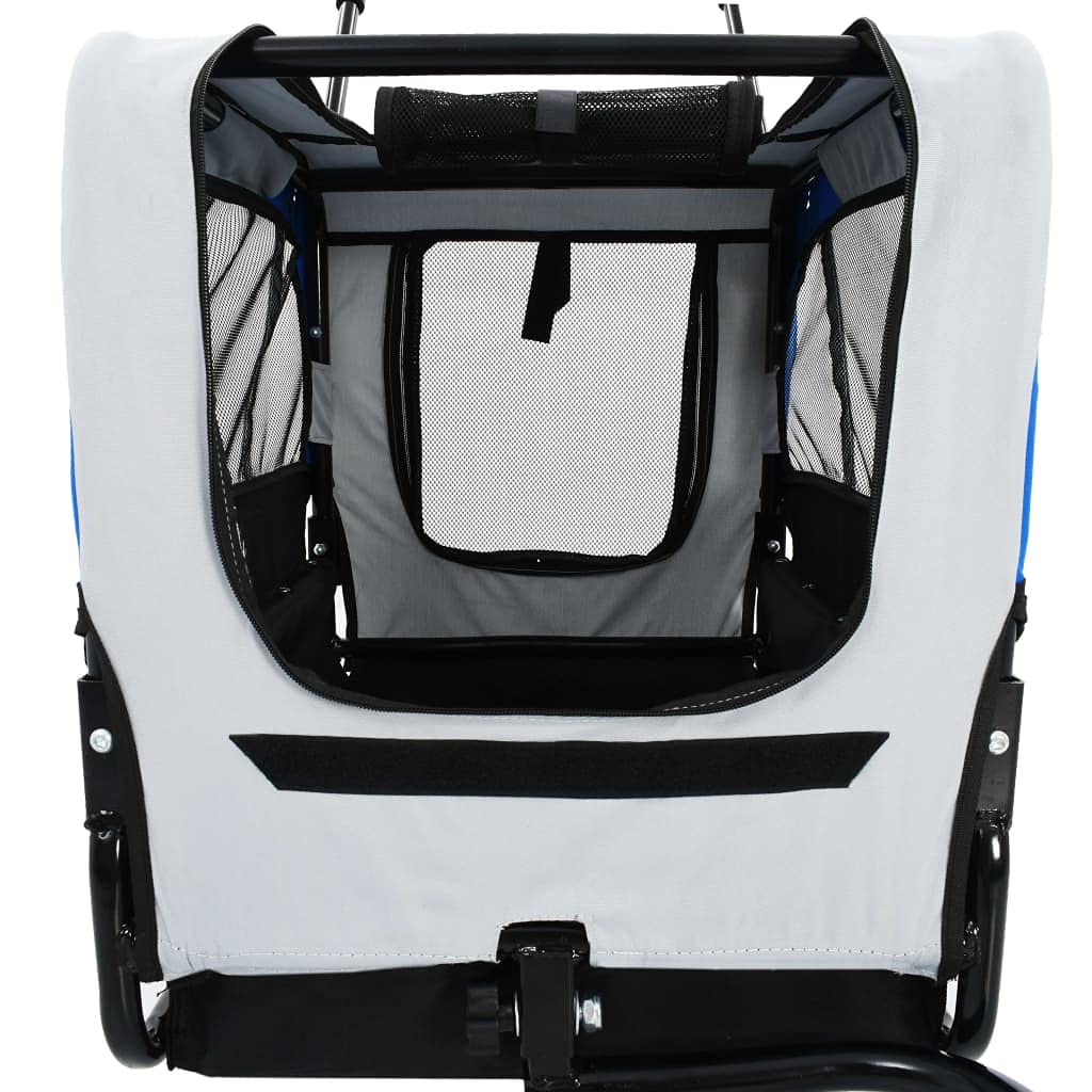 vidaXL Pet Bike Trailer & Jogging Stroller 2-in-1, Durable Steel Frame, Water Resistant Oxford Fabric with Mesh Windows, Gray and Blue