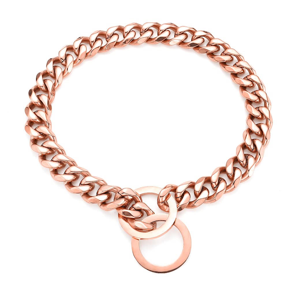 Rumypet Rose Gold Dog Chain Collar 11Mm/15Mm/19Mm Stainless Steel Cuban Link Chain Collar For Small Medium Large Dogs(15Mm,22Inc