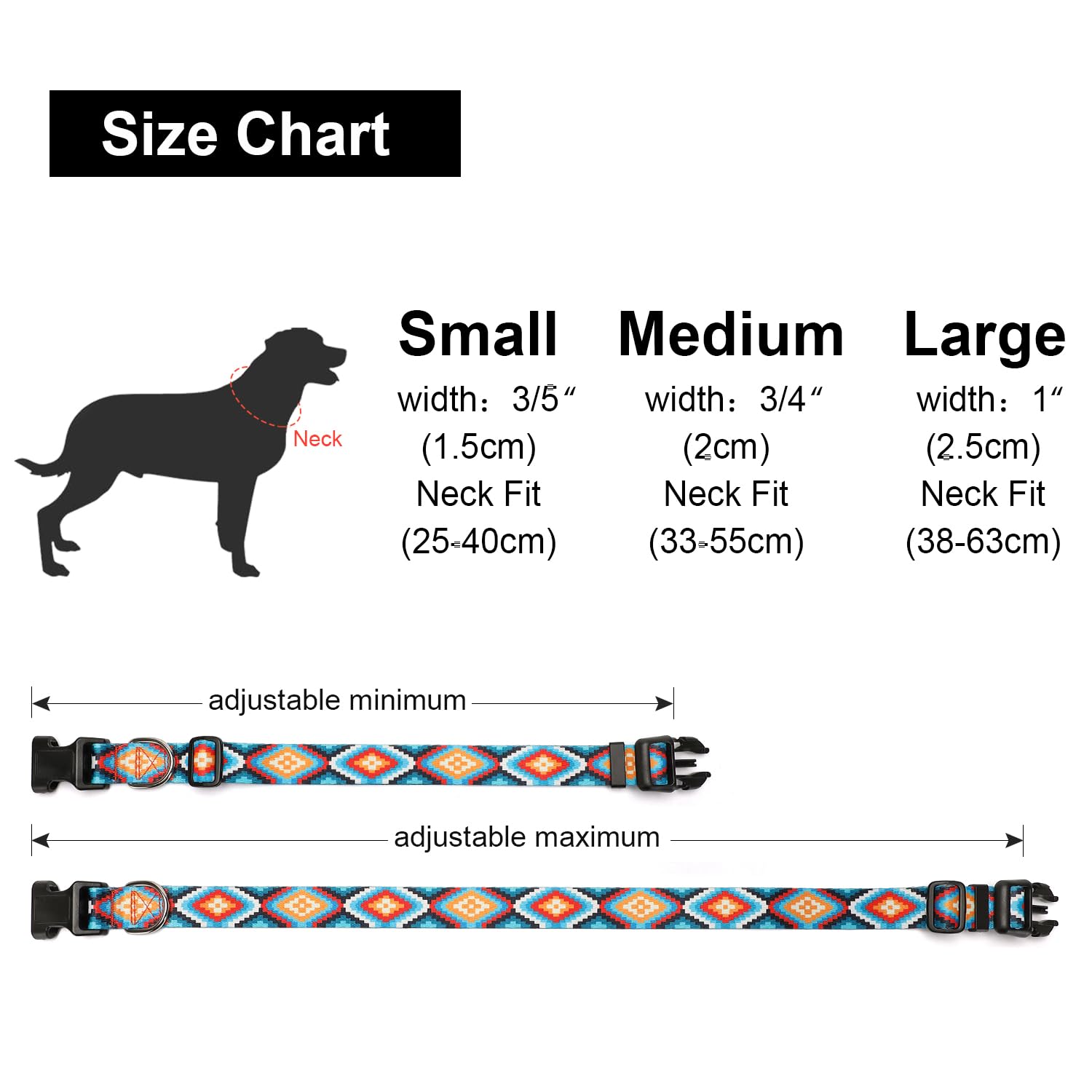 Suredoo Adjustable Dog Collar With Patterns, Ultra Comfy Soft Nylon Breathable Pet Collar For Small Medium Large Dogs (L, Geometric Pattern)