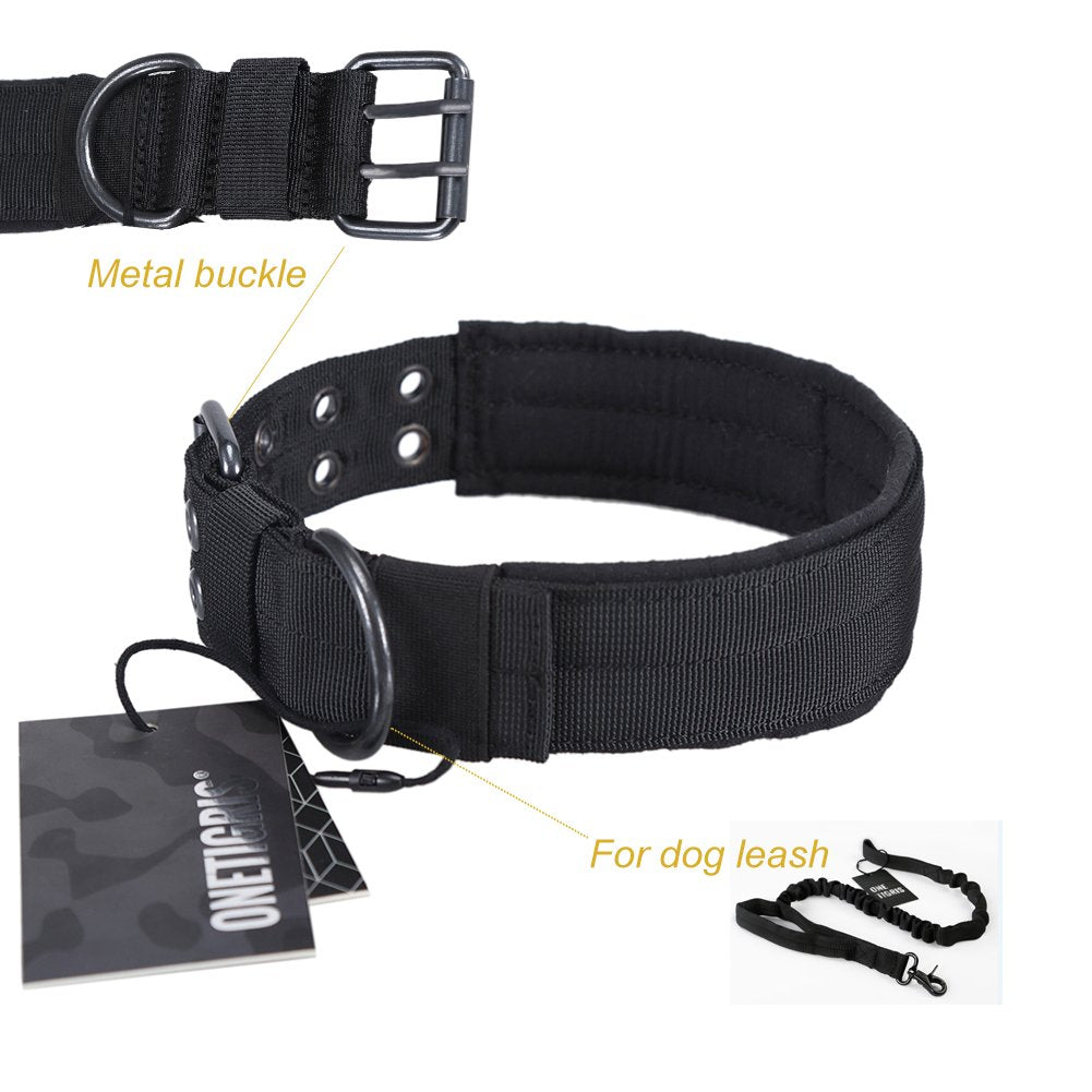 Onetigris Military Adjustable Dog Collar With Metal D Ring & Buckle 2 Sizes (Black, L)