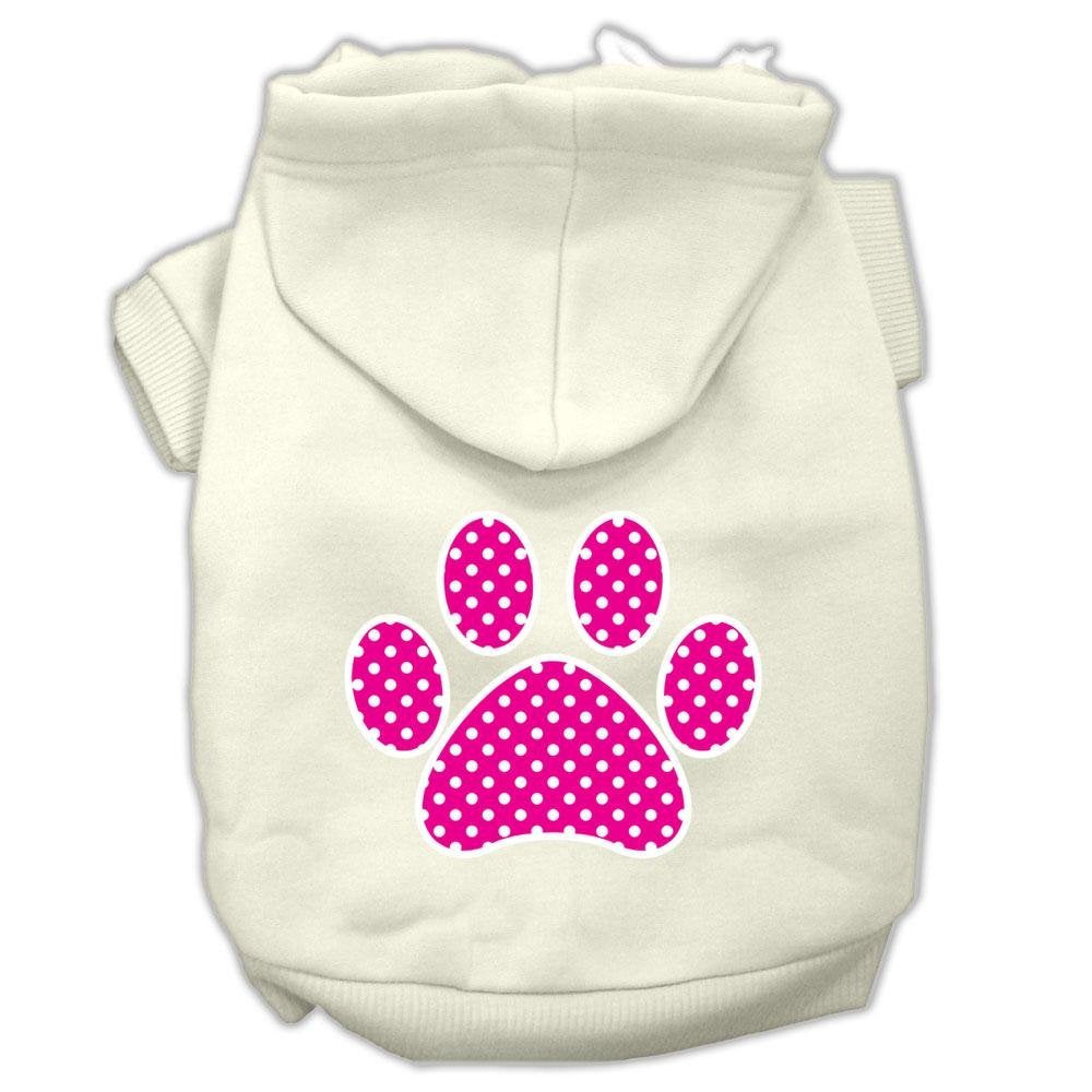 Pet Dog & Cat Hoodie Screen Printed, 'Pink Swiss Dots Paw' Cream 3Xl (25-35 Lbs.)