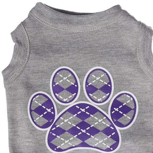 Pet Dog & Cat Shirt Screen Printed, 'Argyle Paw Purple' Gray Sm (3-6 Lbs.)