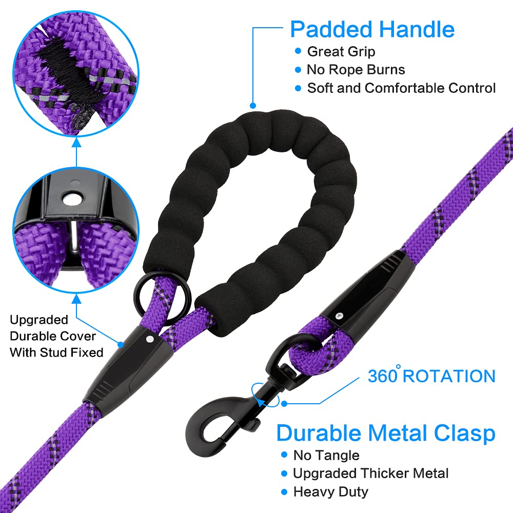 Plutus Pet Long Rope Dog Leash, With Comfortable Padded Handle, Reflective Nylon Heavy Duty Rope Leash, 15Ft 20Ft 30Ft 50Ft 66Ft Dog Training Leash For Small Medium Large Dogs (66Ft, Violet)
