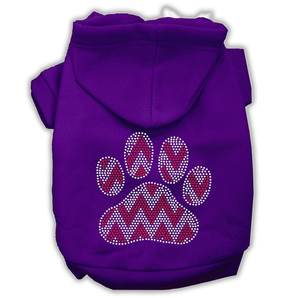 Christmas Pet, Dog & Cat Hoodie Rhinestone, 'Candy Cane Chevron Paw' Purple Sm (3-6 Lbs.)