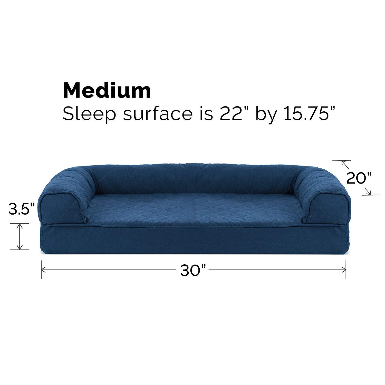 Furhaven Orthopedic Dog Bed For Medium/Small Dogs W/ Removable Bolsters & Washable Cover, For Dogs Up To 35 Lbs - Quilted Sofa - Navy (Blue), Medium