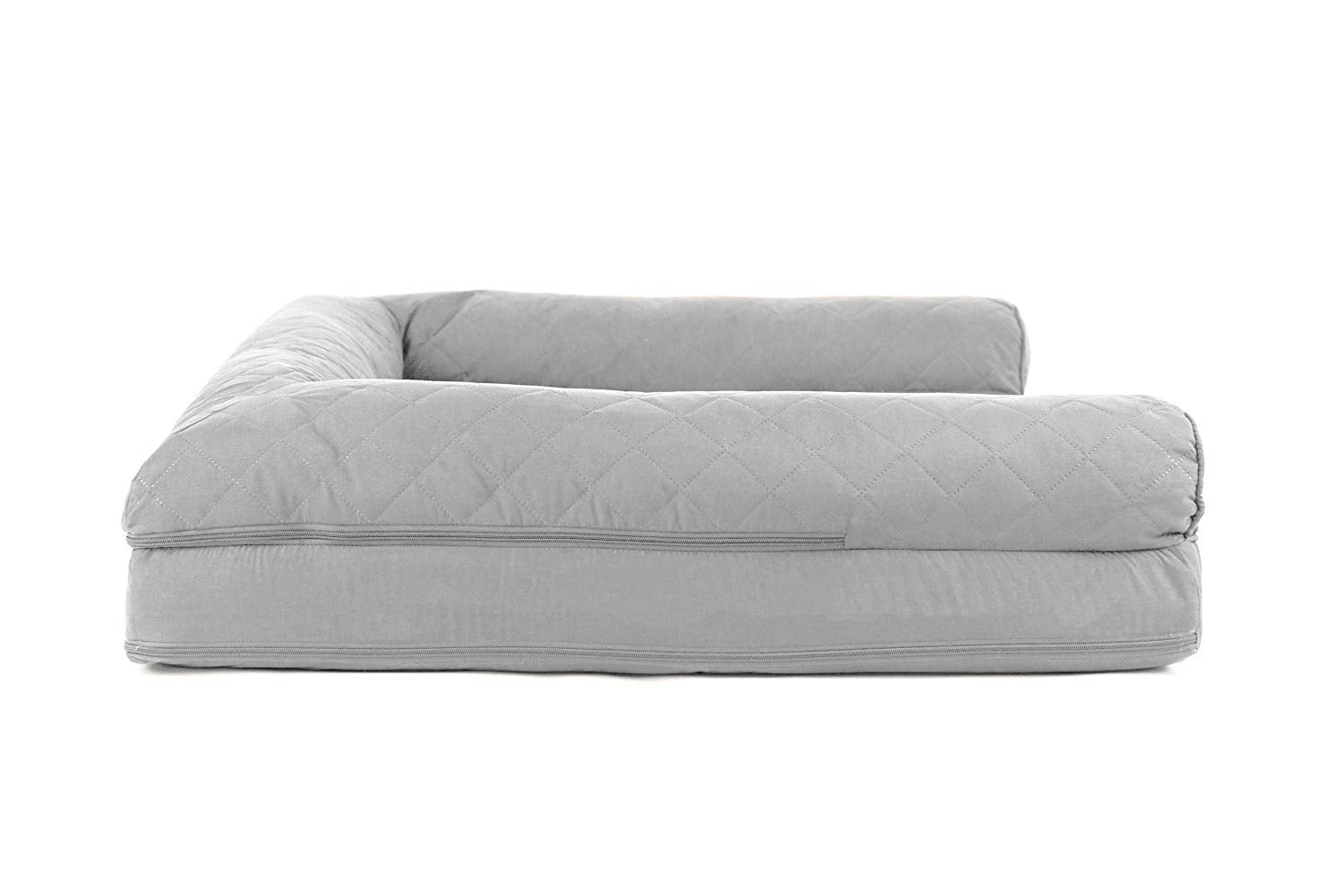 Furhaven Cooling Gel Dog Bed for Large Dogs w/ Removable Bolsters & Washable Cover, For Dogs Up to 95 lbs - Quilted Sofa - Silve