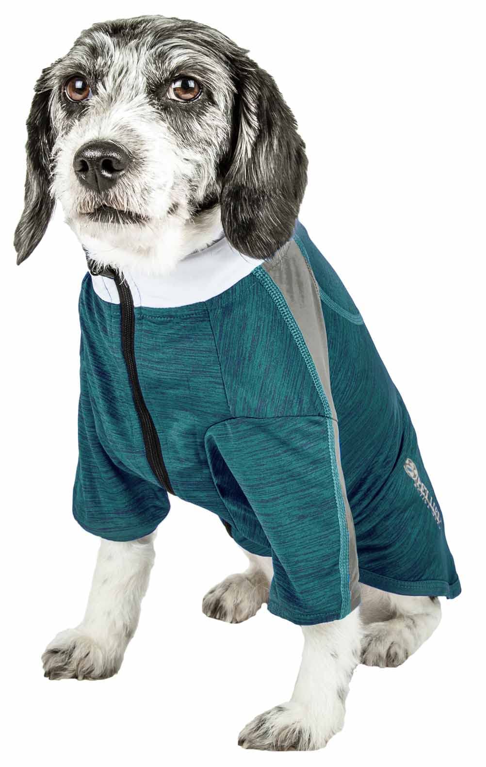 Pet Life ?Active 'Chewitt Wagassy' 4-Way Stretch Performance Long Sleeve Dog T-Shirt, X-Small, Teal