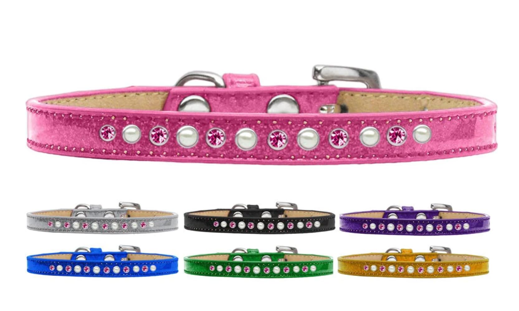 Dog, Puppy and Pet Ice Cream Collar, Pearl & Pink Crystal Rimsets Silver 12