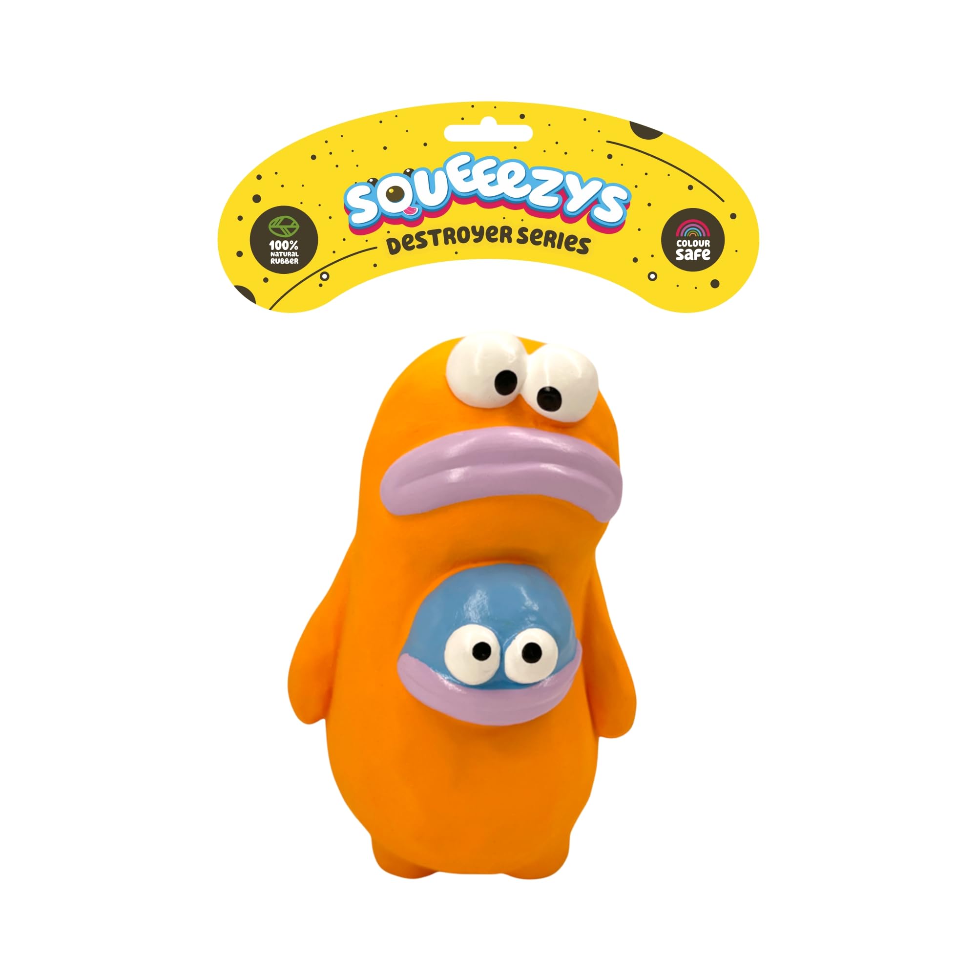 SQUEEEZYS Monster Brother  Squeaky Toys for Dogs, Latex Dog Toys for Medium Dogs (020kgs)  Orange & Blue