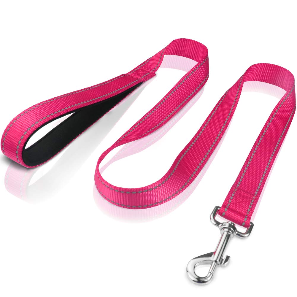Funtags 4Ft Reflective Dog Leash With Soft Padded Handle For Training,Walking Lead For Medium & Small Dogs,3/4 Inch Wide,Hotpink