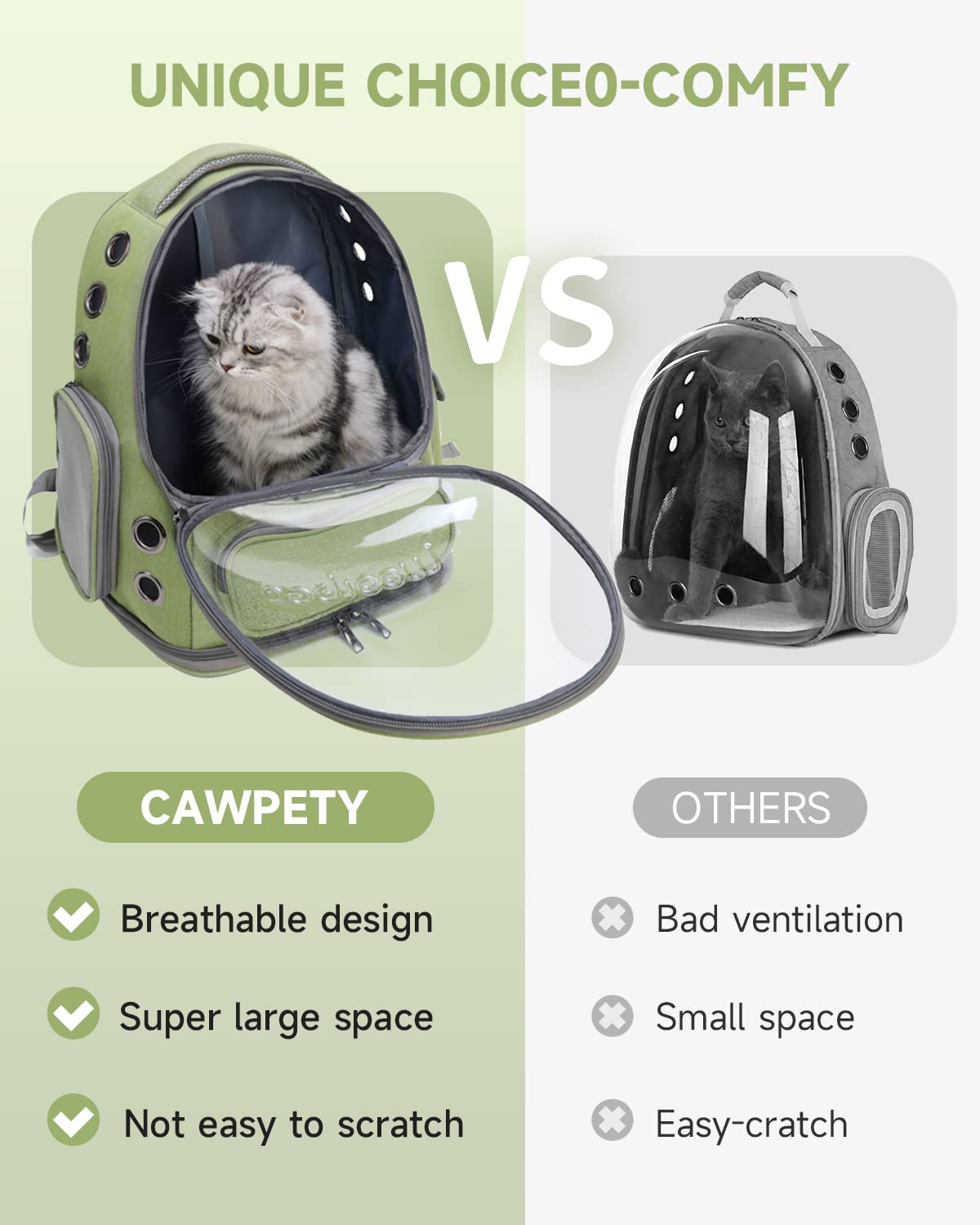 Cat Backpack Carrier, Breathable Cat Carrier Foldable Bubble Backpack For Kitty To Medium Cat Small Dog Up To 15Lbs Travel Hiking Transparent Pet Carrier