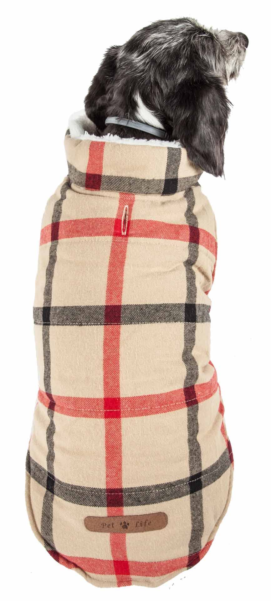 Pet Life  'Allegiance' Plaid Dog Coat - Insulated Plaid Dog Jacket with Reversible Sherpa - Winter Dog Clothes for Small Medium