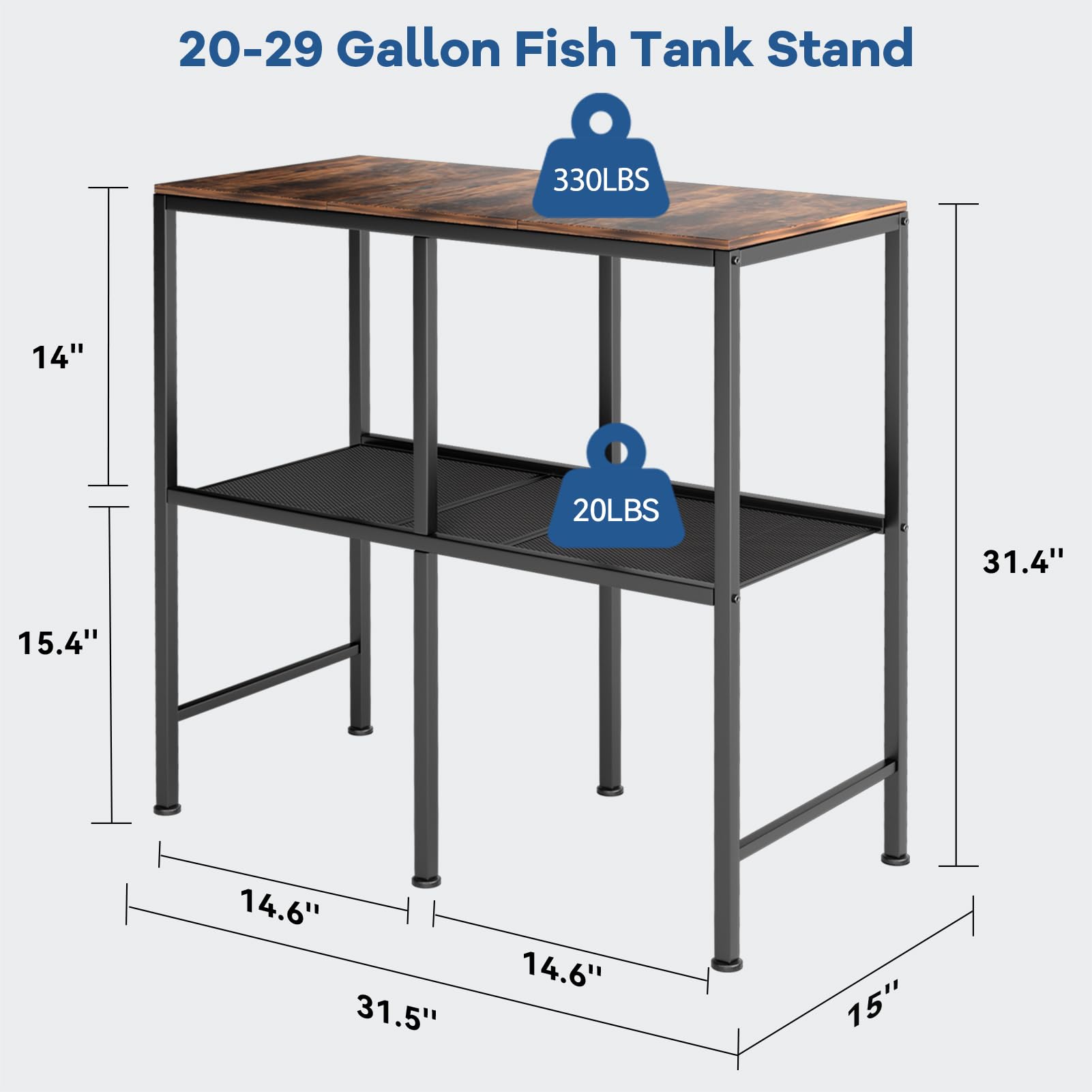 20-29 Gallon Fish Tank Stand, Aquarium Stand with 2-Tier Storage Shelves, 31.5   L x 15.7W, 6-Leg Metal Frame for Reptile Breede