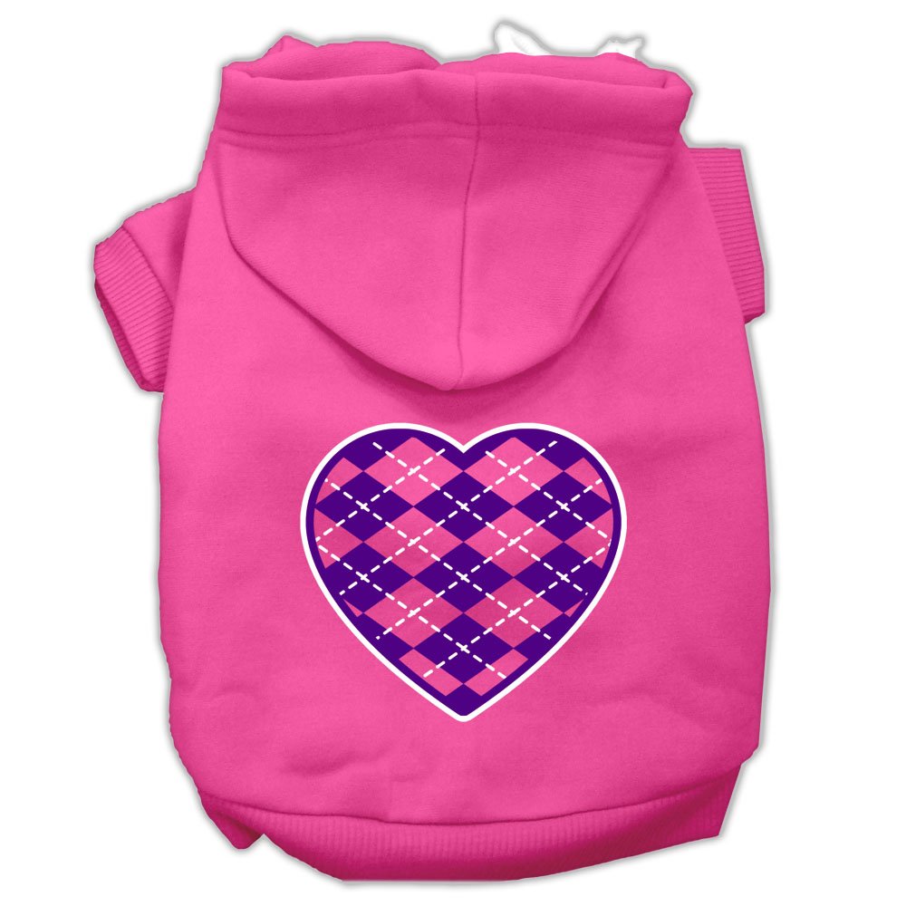 Pet Dog & Cat Hoodie Screen Printed, 'Purple Argyle Heart' Bright Pink 2Xl (20-25 Lbs.)