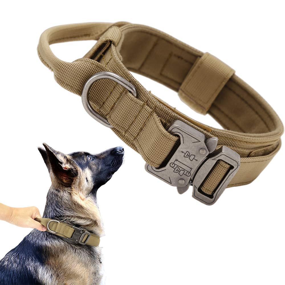 Tactical Dog Collar Military Dog Collar Adjustable Nylon Dog Collar Heavy Duty Metal Buckle With Handle For Dog Training (Brown,Xxl)