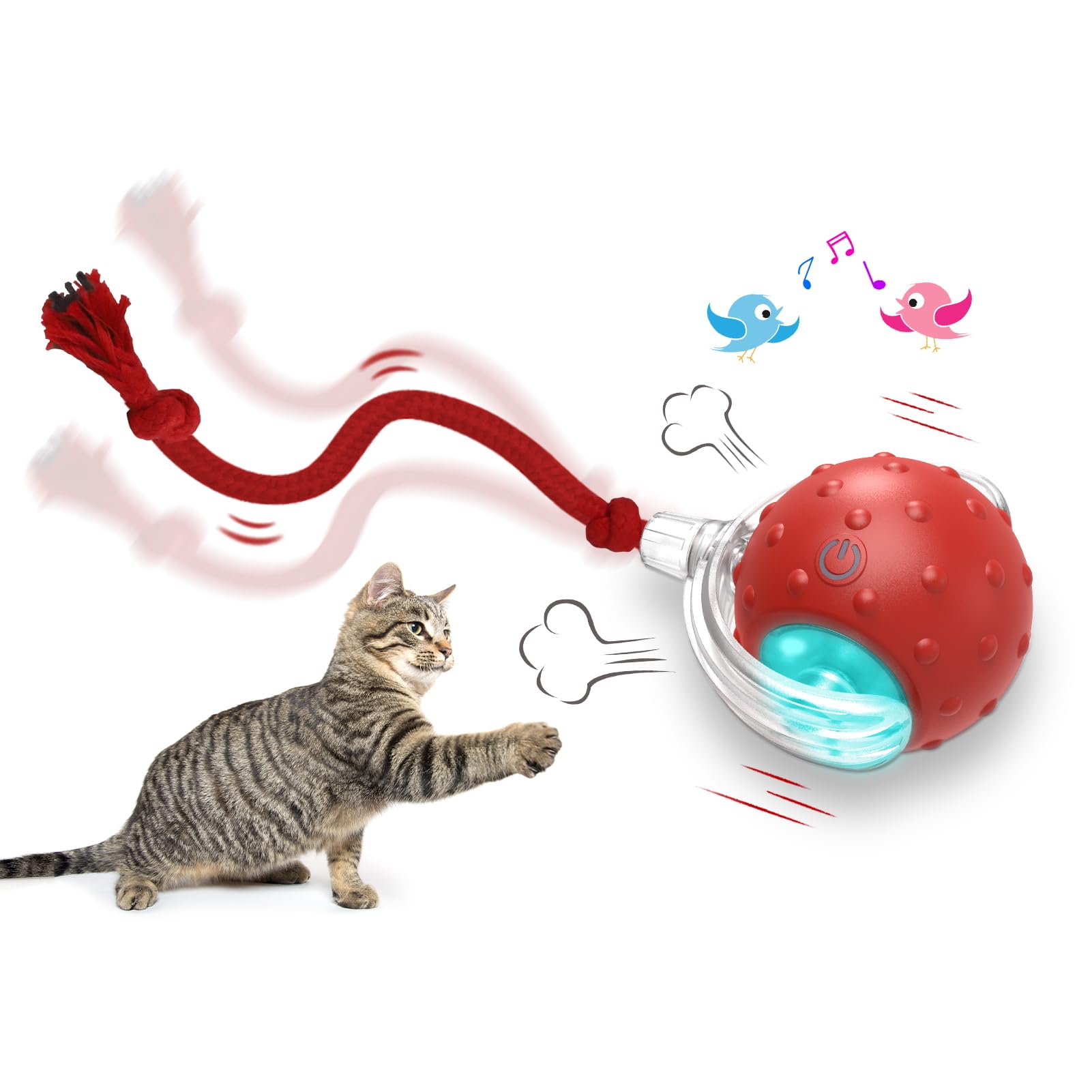 Giociv Interactive Cat Toys Ball For Indoor Cats Fast Rolling On Carpet, Chirping & Motion Activate Cat Toys (Red)