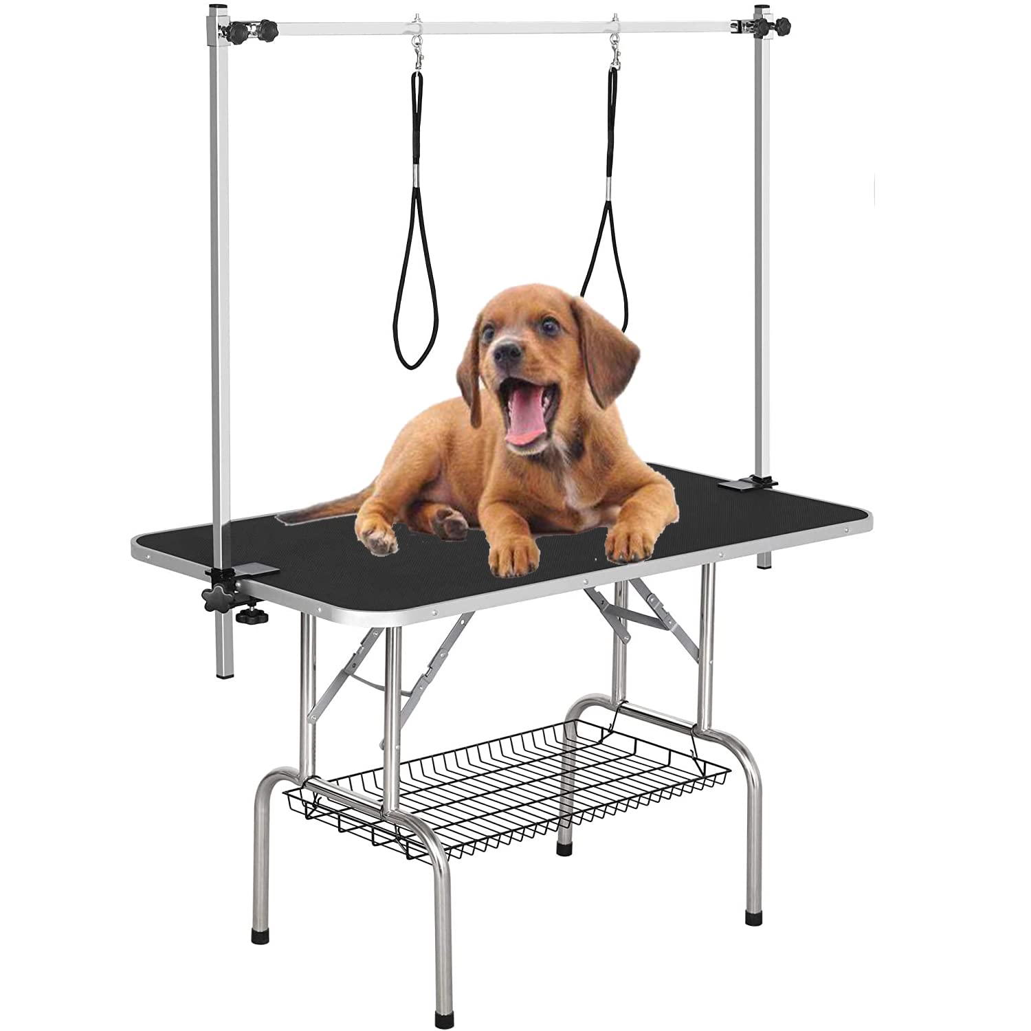 Trodep 46' Dog Grooming Table Foldable Pet Grooming Tables With Adjustable Arm Noose Storage Mesh Tray Maximum Capacity Up To 3
