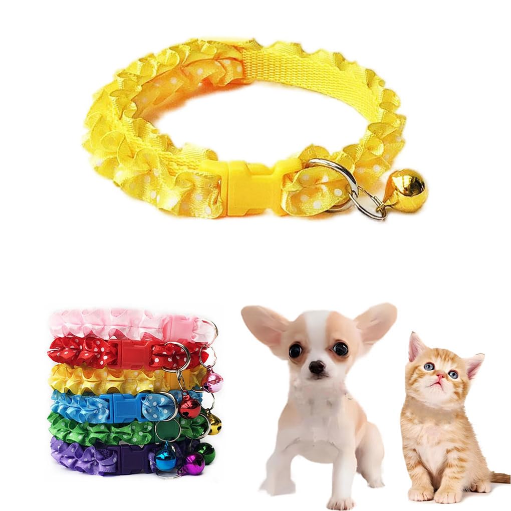 Small Bell For Dog Collar, Yellow Puppy Collar Girl Cat Collar With Bells Lace Adjustable For Xxs Xs Small Pet Dogs Animal Litte