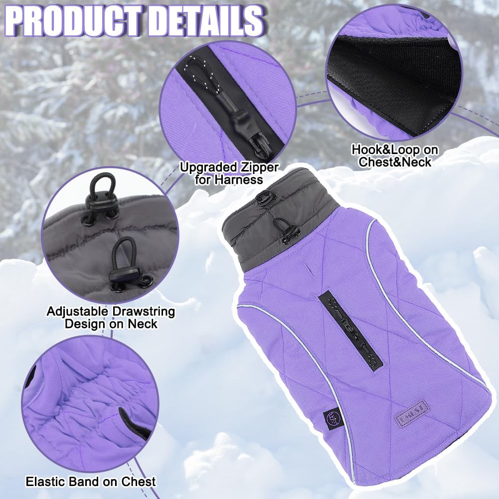 Emust Winter Dog Coats - Fleece Dog Jacket For Cold Weather, Windproof & Warm, British Style, Purple, Xs