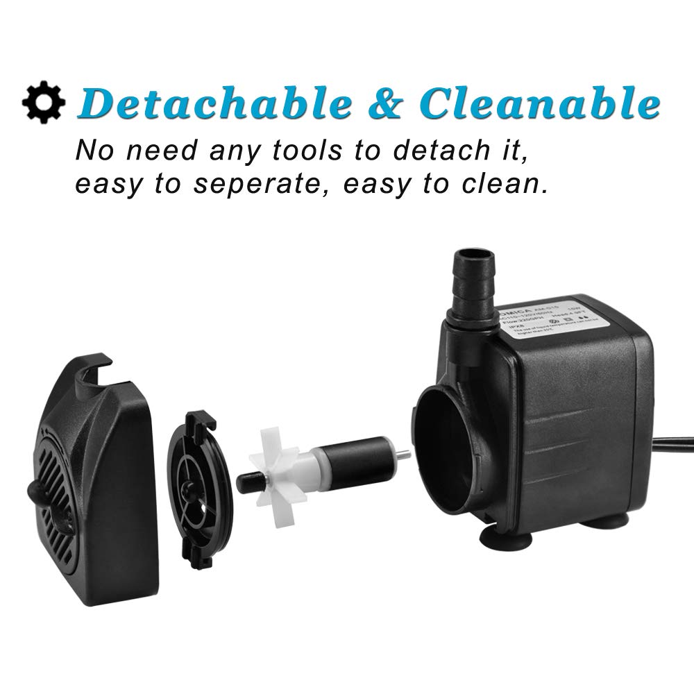 DOMICA 220 GPH Ultra Quiet Fountain Pump, Small Submersible Pump (15W 800L/H) for Pond, Water Feature, Aquariums, Hydroponics, I