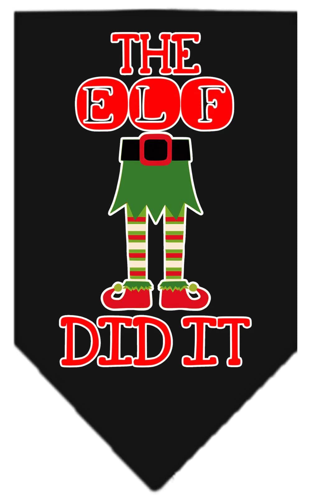 Christmas Pet and Dog Bandana Screen Printed, &quot;The Elf Did It&quot; Black Large