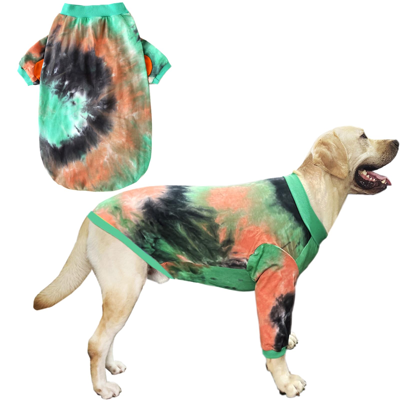 Pripre Dog T Shirt Striped Tie Dye Dog Clothes For Large Dogs Breathable Stretchy Cotton Clothes Dog Pajamas (Greenorange, Xxl)