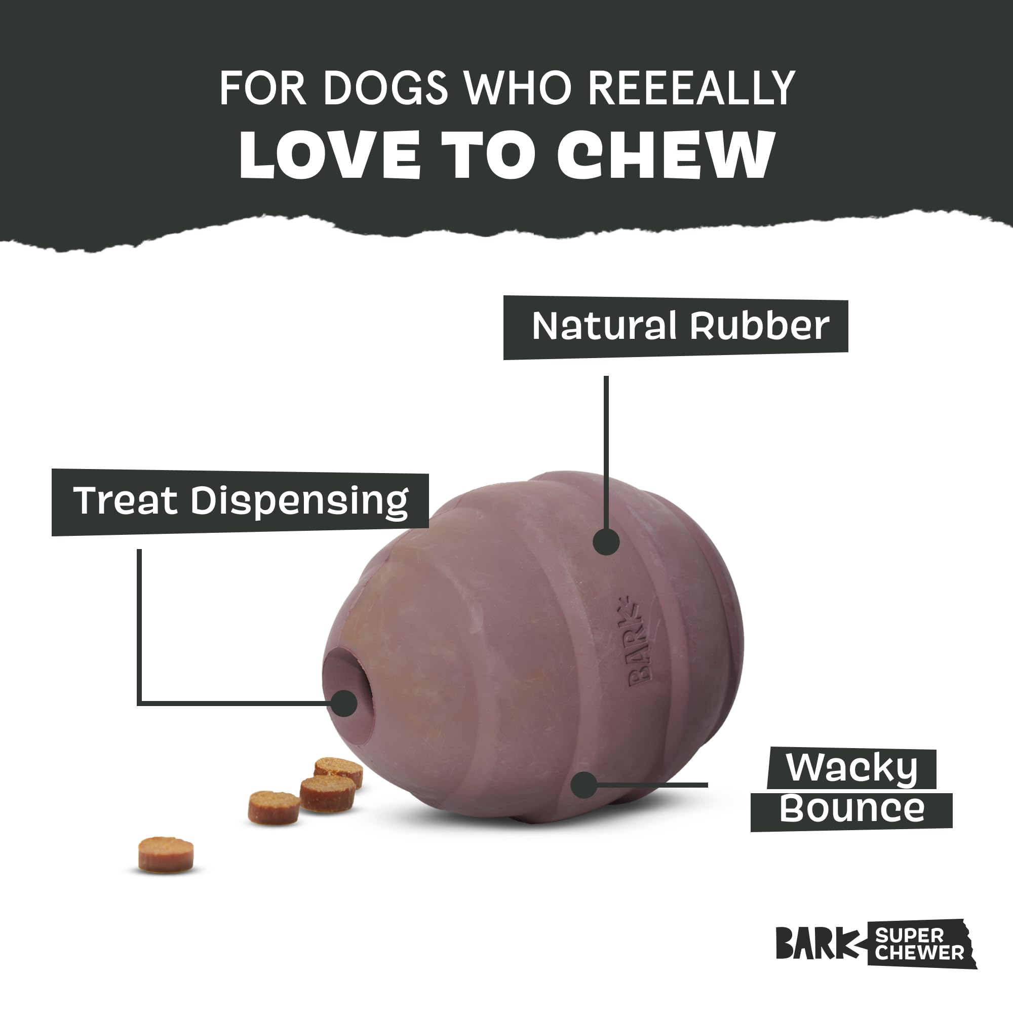 Barkbox Pine Cone Dog Toy - Durable Natural Rubber, Treat Dispensing, Medium Size, Ideal for Aggressive Chewers