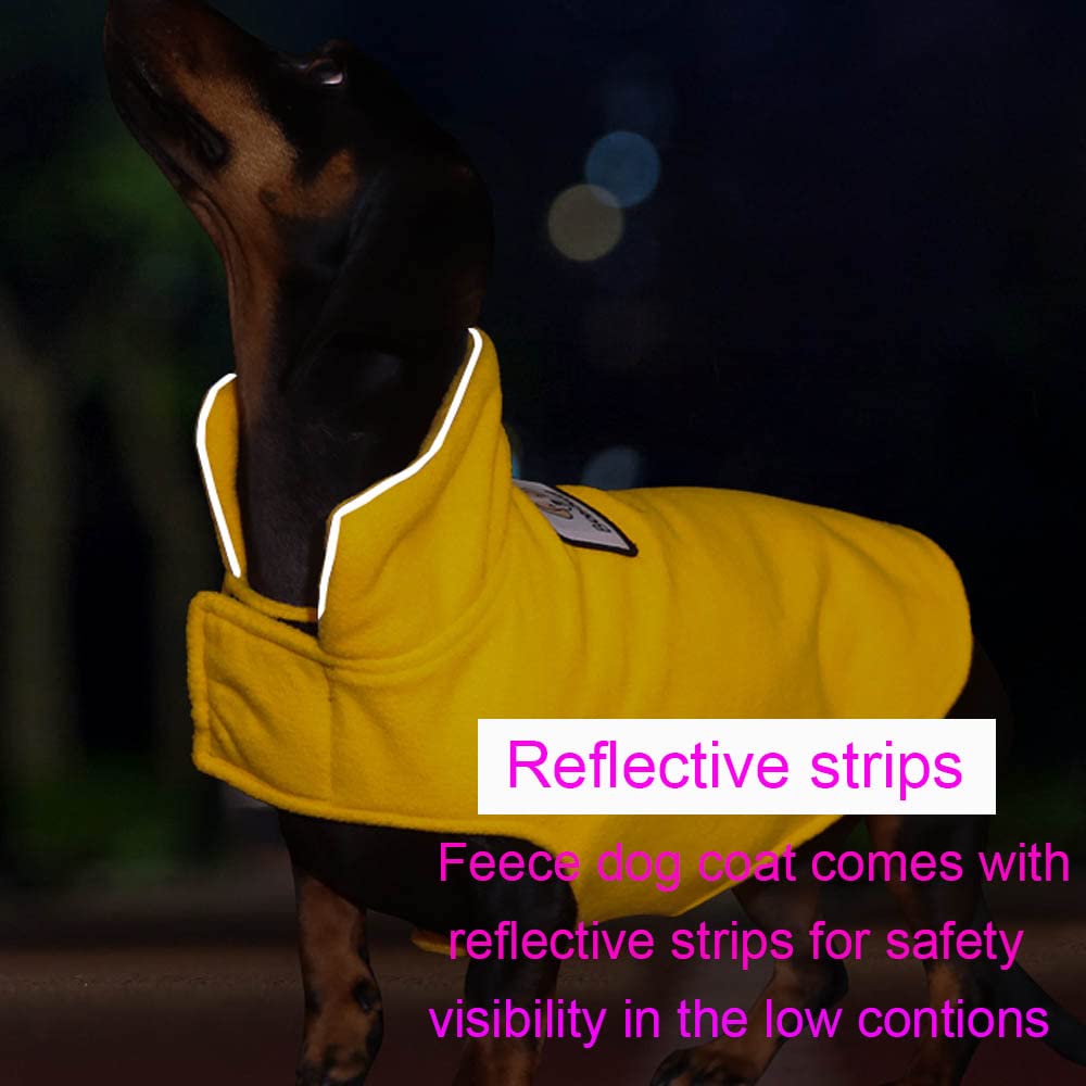 Fleece Dog Coat Pet Jacket Reflective For Cold Weather For Extra Large To Small Pets(Yellow,Xl)