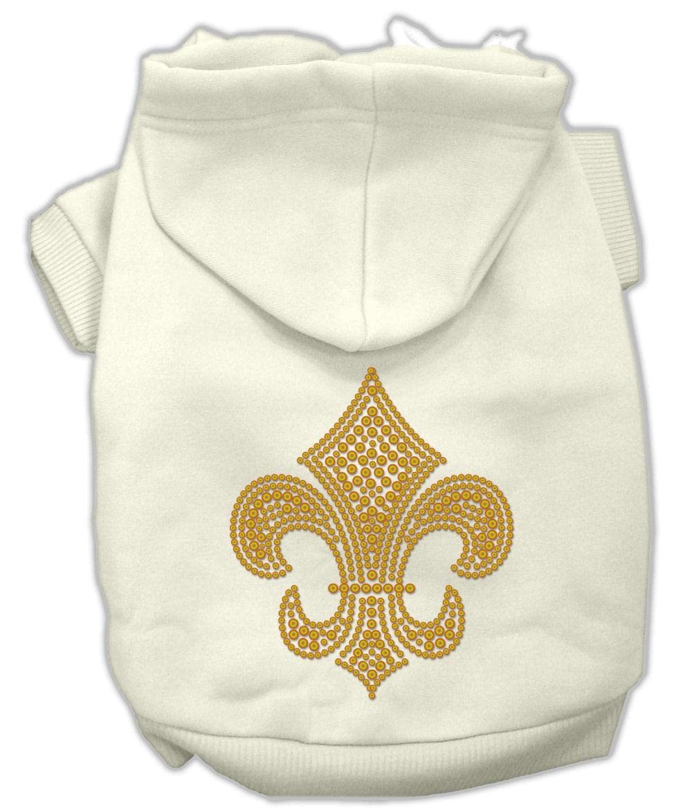 Pet, Dog & Cat Hoodie Rhinestone, &quot;Gold Fleur De Lis&quot; Cream XL (14-20 lbs.)